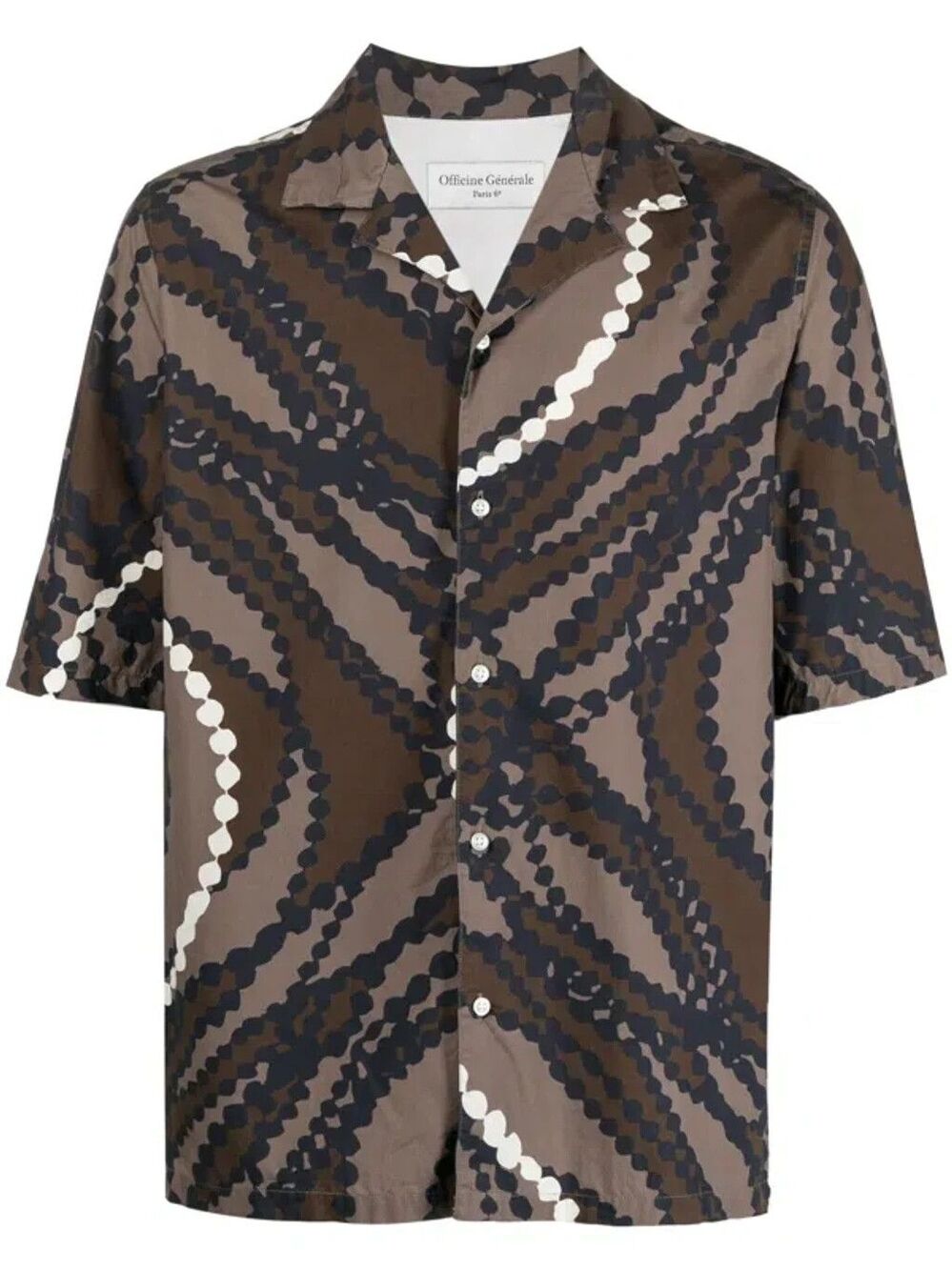 OFFICINE GENERALE Camp Shirt Mens XL Brown Button Up Short Sleeve EREN $340